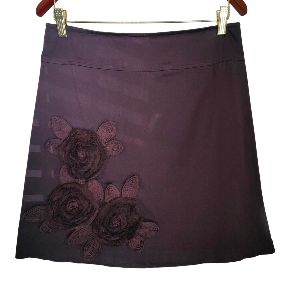 Wrapper Y2K Mini Skirt Brown Stretch Boho Fairycore 3D Flower Applique Size 7
